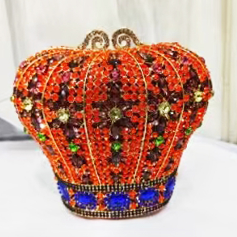 Mini Bag Evening Clutch - Crown Orange Big Rhinestone Evening Bags