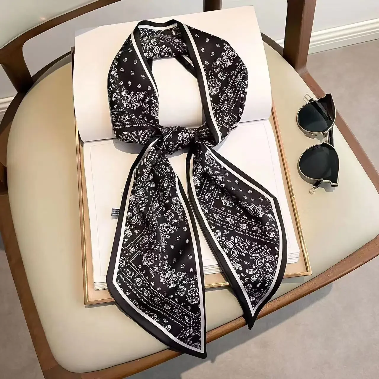 Design Print Skinny Scarf Plai - Luxury Bags Brand review and price