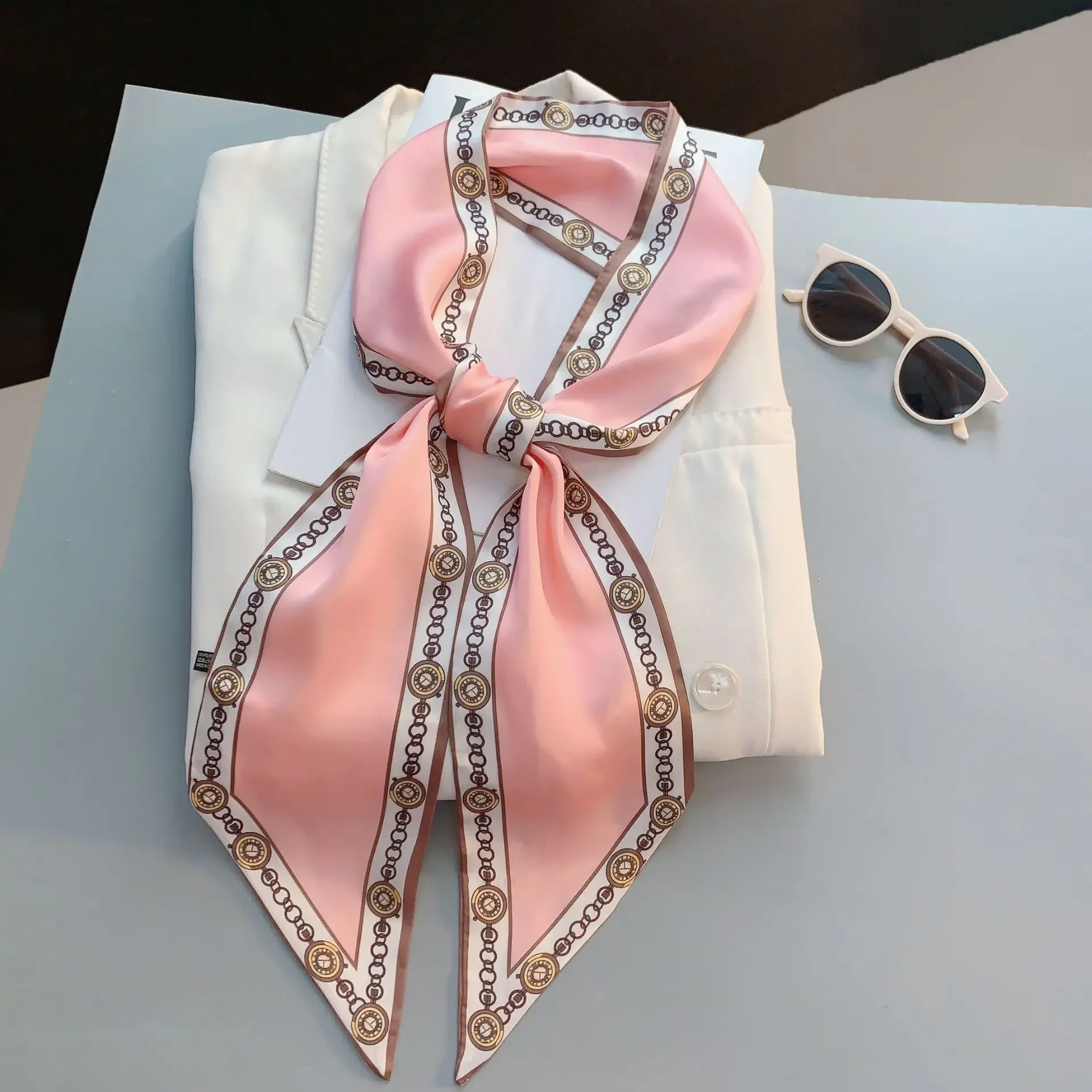 Design Print Skinny Scarf Plai - Luxury Bags Brand review and price